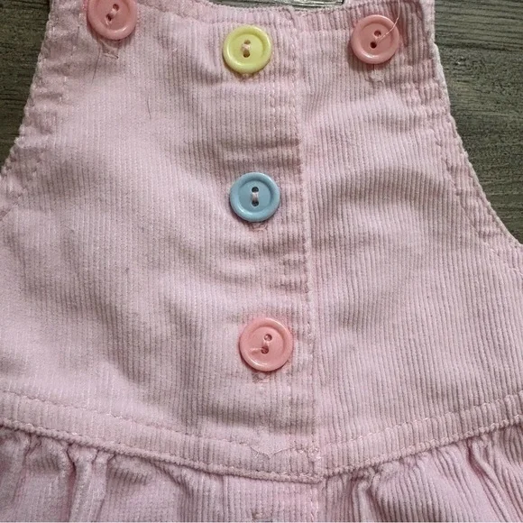 Vtg Pink Corduroy Romper Overalls Embroidered Teddy Bear Balloon 6-9 Months - Picture 3 of 11